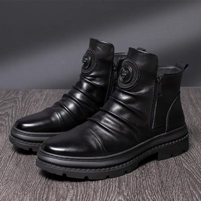 Martin Boots Heren Herfst en Winter Nieuwe Noordoost Grote Katoenen Schoenen Heren Warme Plus Fluweel Dikke Zool Leren Schoenen Hoge Laarzen Heren 44 black