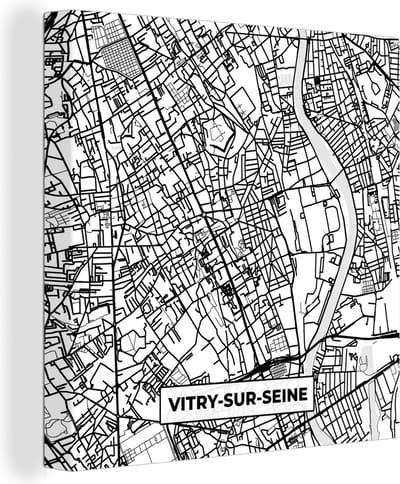 Canvas Schilderij Kaart - Plattegrond - Vitry-sur-Seine - Frankrijk - Stadskaart - Zwart wit - 20x20 cm - Wanddecoratie
