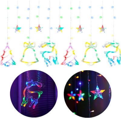 MOZY® - Lichtgordijn Kerstfiguren - 8 Verlichtingsstanden - Meerkleurig - USB - 2.5 Meter - voor Binnen en Buiten - Kerstverlichting - Kerstdecoratie - Kerst - Kerstmis - Verlichting - Raamdecoratie - Raamverlichting - Lichtsnoer