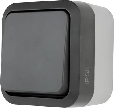Lichtschakelaar voor vochtige ruimtes - IP55, eenpolig, inbouw, 230 V, 10 A, antraciet
