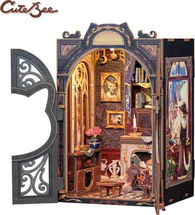 CuteBee - Book Nook - DIY Miniatuur Huisjes - Modelbouwpakket - Houten Modelbouw - Tieners (14+) - Volwassenen - Houten Boekensteun - Count Cat's Study (SD03)