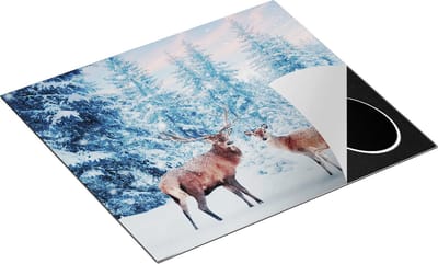 Chefcare Inductie Beschermer Twee Herten in het Bos met Sneeuw - 60x50 cm - Afdekplaat Inductie - Kookplaat Beschermer - Inductie Mat
