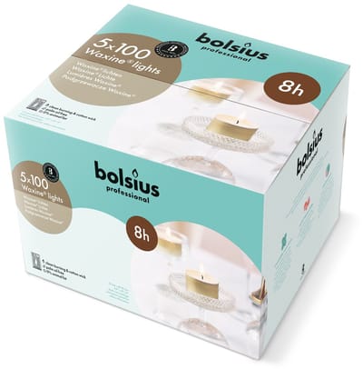 500 stuks Bolsius professional witte 8-uurs waxinelichtjes met goudkleurige cups in Horeca zak