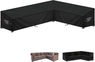 Famanu - Tuinmeubelhoes L-Vorm Afdekhoes voor Tuinmeubelen Waterdichte Rotan Hoekbankhoes Buiten Tuinbankhoes Lounge Afdekking Beschermhoes voor Hoekbank met Ventilatieopeningen, 280x190x90x80/60cm