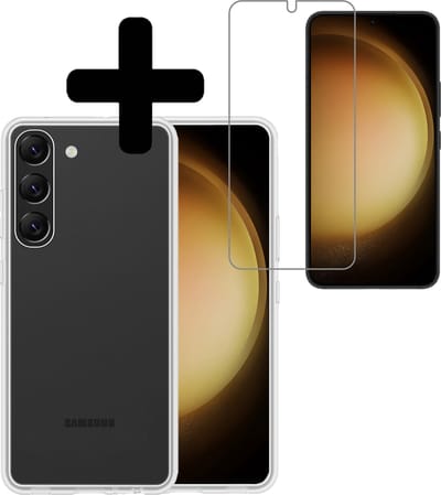 Hoesje - Met Screenprotector - Geschikt voor Samsung Galaxy S23 - Sterk & Shockproof - Back Cover - Siliconen Case - Telefoon Hoes - Telefoonhoesjes - Transparant