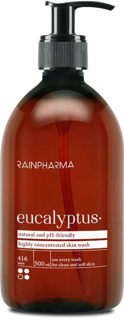 RainPharma Skin Wash Eucalyptus 500 ml – Natuurlijke Douchegel – pH 5.5 Huidvriendelijk – Geconcentreerde Body Wash – Plantaardig & Zonder zeep – Verfrissende Huidverzorging – 1 Pompje per wasbeurt – Duurzaam Douchemiddel