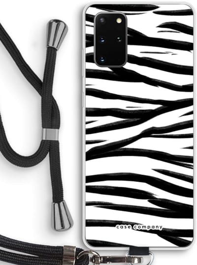 Case Company® - Hoesje met koord geschikt voor Samsung Galaxy S20 Plus hoesje met Koord - Zebra pattern - Telefoonhoesje met Zwart Koord - Bescherming aan alle Kanten en Over de Schermrand