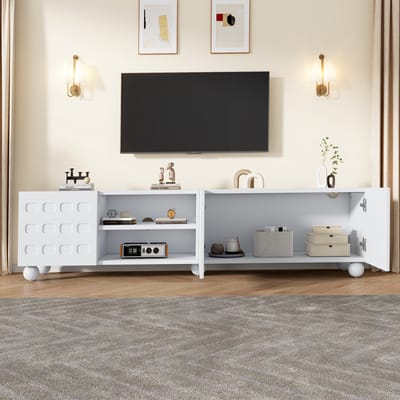 Wishdor - Tv-Meubel Met 3 Deuren En Halfopen Vakken - Bedrukte Deuren - Spaanplaat - Wit - 200 X 40 X 44 Cm