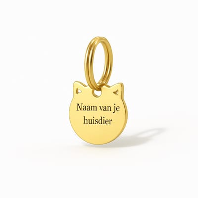 Kattenpenning - Naamplaatje poes (2,8x2,8 cm) - Goud - Laser gegraveerd - Gepersonaliseerd - Dierenpenning