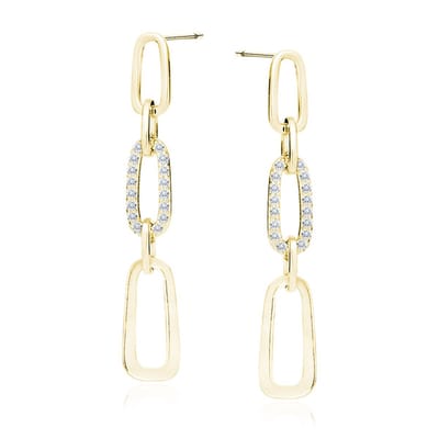 Verguld Oorhangers - Goudkleurig Ketting Oorbellen - Gouldkleurig Chain Earrings Zilver 925 - Amona Jewelry
