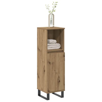 vidaXL - Badkamerkast - 30x30x100 - cm - bewerkt - hout - artisanaal - eikenkleurig