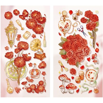 2 stuks vintage scrapbookstickers met bloemen, verguld papier, gemakkelijk aan te brengen, duurzaam en esthetisch aantrekkelijk.