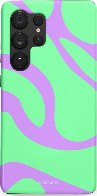 Casetastic Hoesje Geschikt voor Samsung S25 Ultra - Stijlvolle Beschermende Duo-layer Case - Pastelgolven Mint-Lila
