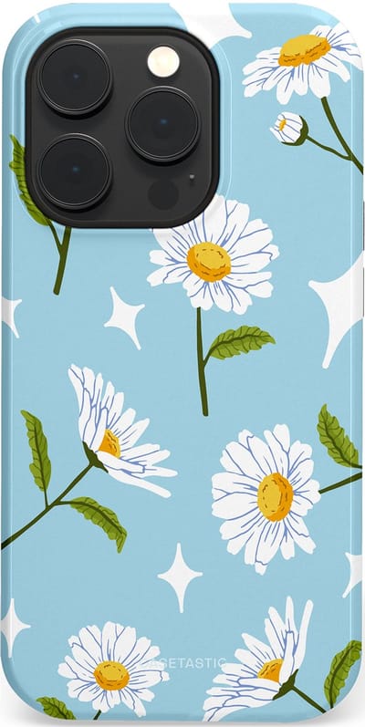 Casetastic hoesje geschikt voor Apple iPhone 14 Pro - MagSafe - Dubbellaagse bescherming - Margrietjes in de Wind - Fashion Case - Lichtblauw Wit Groen