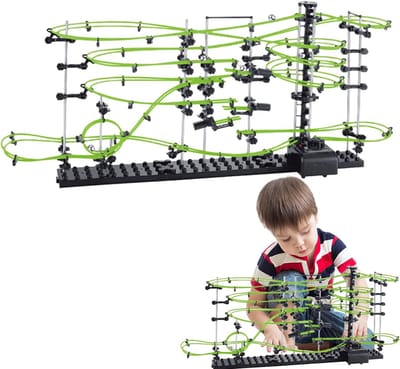Knikkerbaan Achtbaan - Bouwset Spel - Educatief Plezier - Motorische Vaardigheden - 78x16x33cm - Zwart Groen