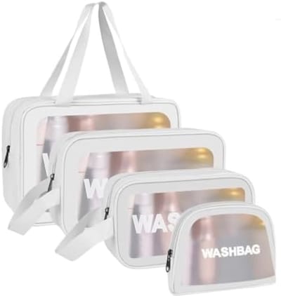 PromoHome Transparante Toilettas Set - 4-delige Waterdichte Make-up Tassen Organizer met Ritssluiting - Grote Capaciteit Reistas voor Dames en Heren - Wit