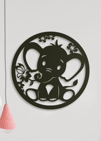 Wanddecoratie Kinderen | Olifant rond - XL (80x80cm)