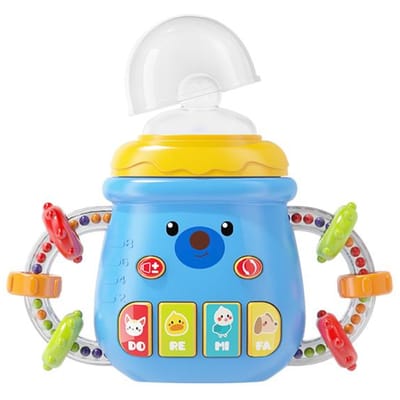 Baby Muzikale Speen Rammelaar Speelgoed Vroeg Educatief Voedingsfles Zachte Bijtring Licht Rustgevende Shaker Pasgeborene blue