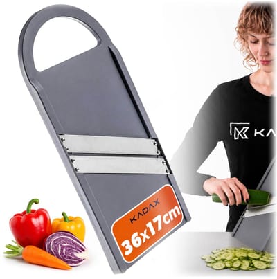 KADAX groenteschaaf met 2 roestvrijstalen mesjes, keukenschaaf voor komkommers, wortelen, witte kool en groenten, koolschaaf, komkommersnijder van polypropyleen, mandoline (36 x 17 cm)