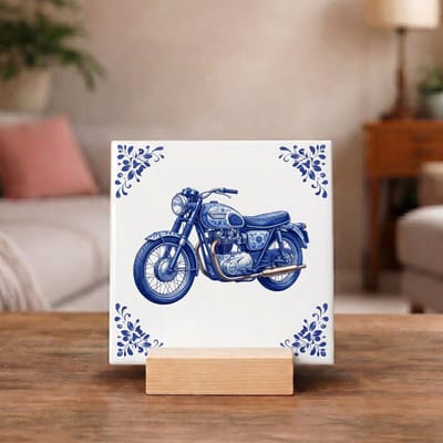 Delftsblauw Tegeltje 11x11 Motor – Mancave Wanddecoratie Cadeau
