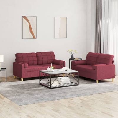 vidaXL - 2-delige - Loungeset - met - kussens - stof - wijnrood