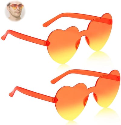 2 Pairs Hartvormige Zonnebrillen voor Vrouwen - Grappige Feestbril voor Bruiloften, Carnaval en Kostuums - Kleurige Randloze Zonnebrillen in Oranje
