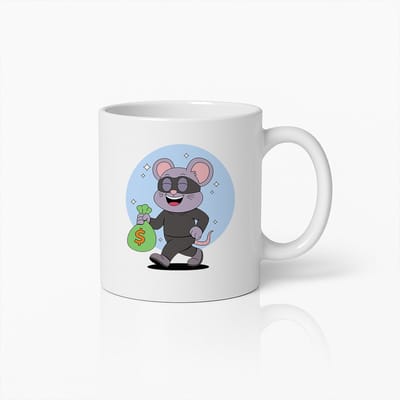 Grappige Dief Muis Mok – Cartoon Boef met Geldzak Design – Hilarisch Cadeau voor Kinderen & Humorfans