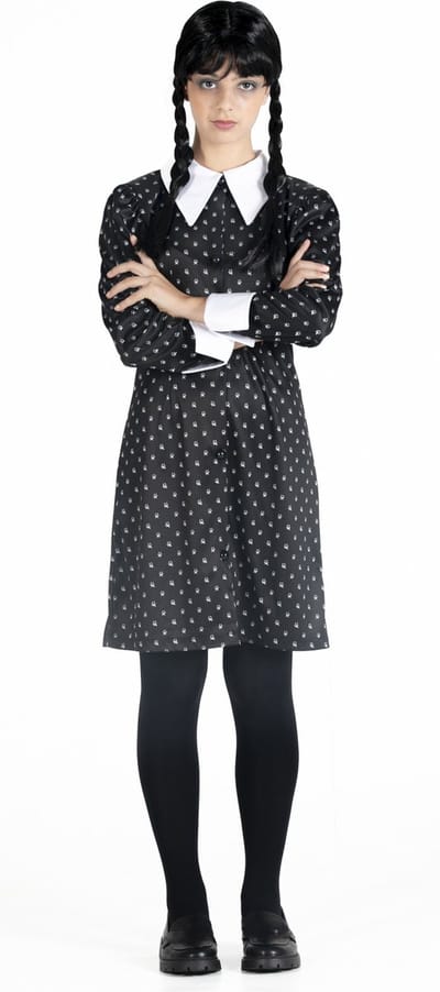Ciao s.r.l Wednesday Addams Kostuum Dames Verkleedkleding Volwassenen Carnavalskleding Dames Halloween - Officiële licentie - Polyester - Zwart/Wit - 2-Delig Jurk/Pruik - Maat S