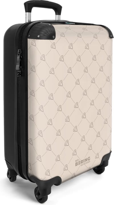 NoBoringSuitcases.com® - Handbagage koffer lichtgewicht - Tiener reiskoffer trolley - Beige met diamant patroon - Reis rolkoffer met wieltjes - Cabin koffertje klein - Carryon valies - Harde bagagekoffer - Past binnen 55x40x20 en 55x35x25
