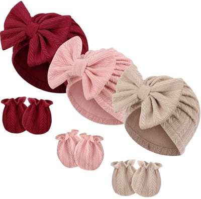 Dailygoody Pasgeboren Baby Hoeden Wanten Set - Schattige Baby Hoed Beanie - Katoenen Handschoenen - Geen Kras Wanten - Geschikt voor Babymei...