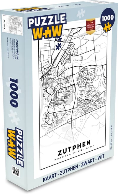Puzzel Kaart - Zutphen - Zwart - Wit - Legpuzzel - Puzzel 1000 stukjes volwassenen