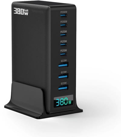 380W USB C Snellader - 8 Poorts - Desktop Oplader - 100W PD Fast Charging - Geschikt voor Smartphone, Laptop en Tablet - Staza