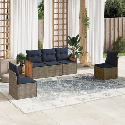 vidaXL - 5-delige - tuinbankset - met - kussens, - grijs - polyrotan