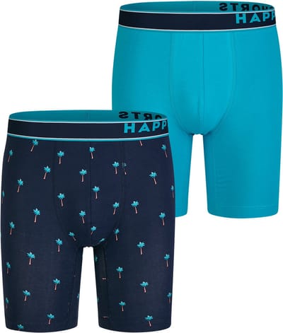 Happy Shorts Heren Boxershorts Met Lange Pijpen Boxer Briefs Palm Print 2-Pack Blauw - Maat M