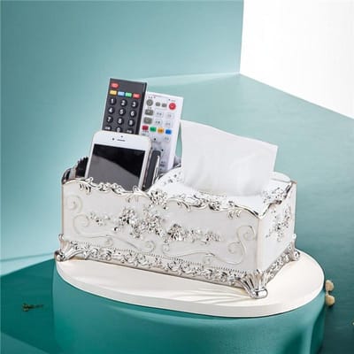 1 stuks Victoriaanse Decor Gezichtsdoos Houder Cover Badkamer Kantoor, Zilveren Plastic Tissuehouder white