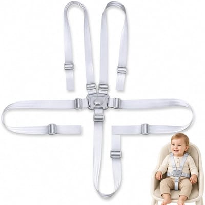Baby 5-punts veiligheidsgordel voor kinderen, kinderbeveiliging, kinderstoel, autostoel en kinderwagen, veiligheidsgordels voor kinderzitje, fietshouder (wit)