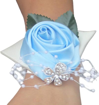 Pols Corsage - Bruiloft Accessoire - Feestelijke Gelegenheid - Met Parels - 7x10 cm - Grijs