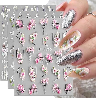 3D Bloem Nagelstickers 4 Vellen Nail Art Nagel Sticker Zelfklevende Decoratie Nageldesign