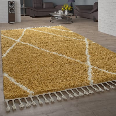 Paco Home Shaggy-Vloerkleed Voor Woonkamer Hoogpolig Ruitpatroon Skandi-Design Diverse Kleuren En Afmetingen 140x200 cm