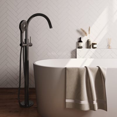 Brauer Gunmetal Edition vrijstaande badmengkraan SET 02 met 3-standen handdouche en doucheslang gunmetal geborsteld PVD