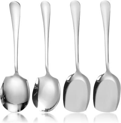 Set van 4 RVS Serveerlepels met Lange Handvatten - Ideaal voor Salades, Buffetten en Feestjes
