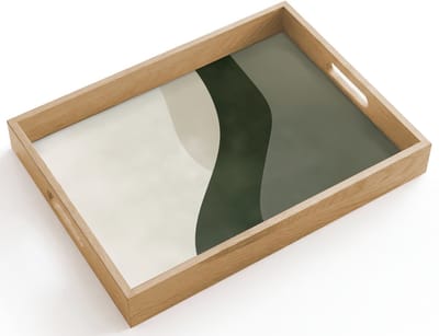 Dienblad hout 40x30 cm - Schootdienblad - Japandi - Groen - Abstract - Modern - Borrelplank rechthoek - Plateau dienbladen
