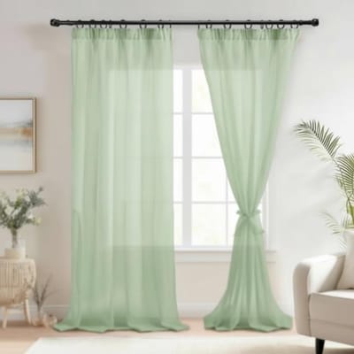 Maison Elara Voile gordijnen met plooiband, linnenlook, 2 stuks, halftransparant, voor woonkamer, extra lang, groen, 260 x 140 cm (hoogte x breedte)