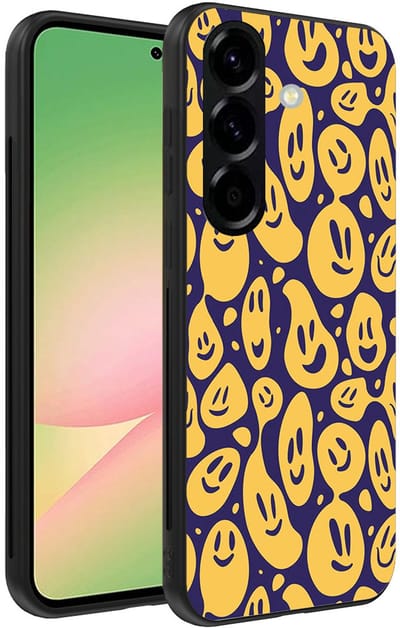 Smartphonica Telefoonhoesje Geschikt voor Samsung Galaxy A56 met smiley opdruk - TPU backcover case emoji design - Paars Geel geschikt voor Samsung Galaxy A56