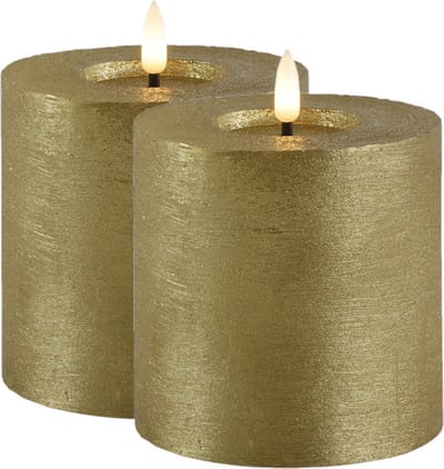 Countryfield Lyon LED kaarsen/stompkaarsen - 2x - goud - D10 x H10 cm - timer