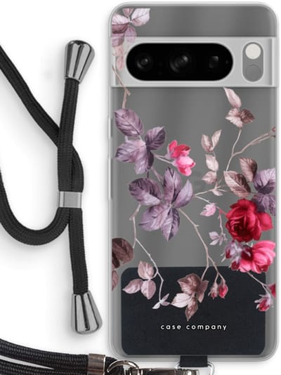 Case Company® - Hoesje met koord geschikt voor Google Pixel 8 Pro hoesje met Koord - Mooie bloemen - Telefoonhoesje met Zwart Koord - Bescherming aan alle Kanten en Over de Schermrand