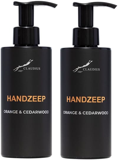 Handzeep Sweet Orange & Cedarwood 300 ml - met pomp - zwarte fles - set van 2 stuks