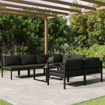 vidaXL - 8-delige - Loungeset - met - kussens - aluminium - antracietkleurig