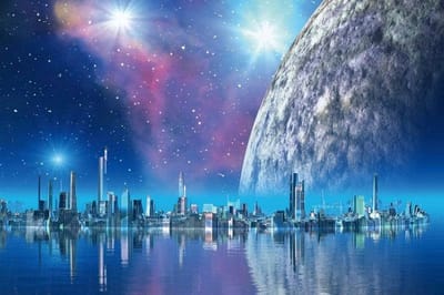 Fotobehang - Futuristic City 375x250cm - Vliesbehang
