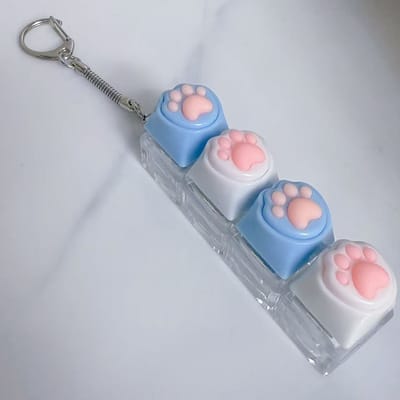 2-delige sleutelhanger met kattenpootjes | Met decompressieknop | Leuke ontwerp, geschikt voor dagelijks gebruik en accessoire-Blauw-wit-blauw-wit